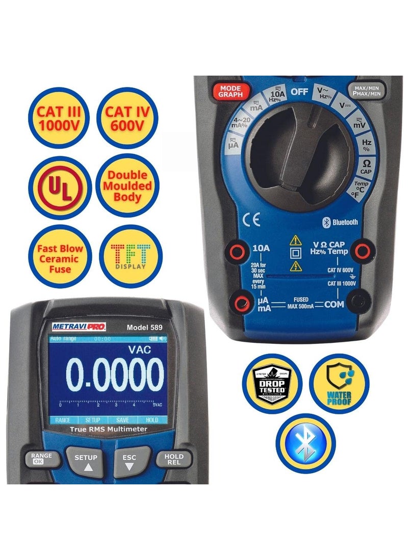 METRAVI Metravi PRO 589 Digital TRMS Multimeter with Bluetooth TFT Screen Trend Capture Data Logging  - Image 5