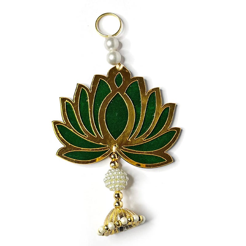 Craft Shop India Craft Shop India Handmade Green Acrylic Lotus Flower with Jhumka Style for Wall Decor Mandir Temple Pooja Decor Home Decor Diwali Decor Wedding and All Festival Decor Set of 12 
