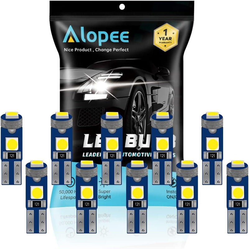 Alopee T5 LED Bulbs White 12V 2721 2723 Replacement - Super Bright Dashboard Lights for Car Instrument Cluster, Door Lights, Compatible with 73 74 37 Models (Pack of 10) - Image 1