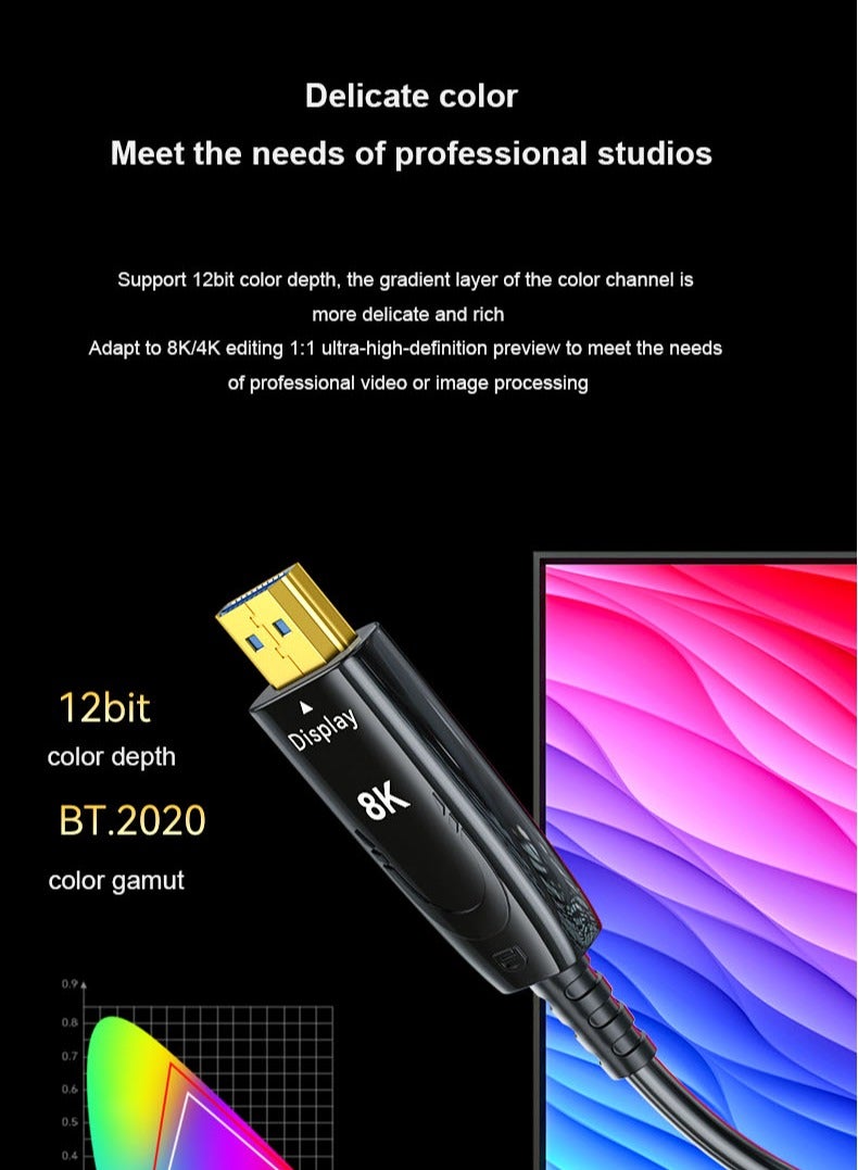 DTECH 10 Meter HDMI 2.1 Fiber Optic Cable – 8K@60Hz, 4K@120Hz, 2K@144Hz, 48Gbps Ultra High Speed, HDR10+, Dolby Vision, eARC, HDCP 2.3 – Compatible with PS5, Xbox Series X, RTX 3080/3090, Projectors & 8K TVs DT-HF8010 - Image 4