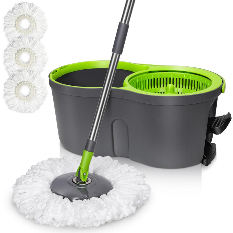 Masthome Spin Mop Bucket SystemMasthome Pedal Spin Mop and Bucket with Wringer SetEasyWring Microfiber Mop with 3 Mop Pads360Spinning Floor Cleaning System Home Office Suitable - Image 3