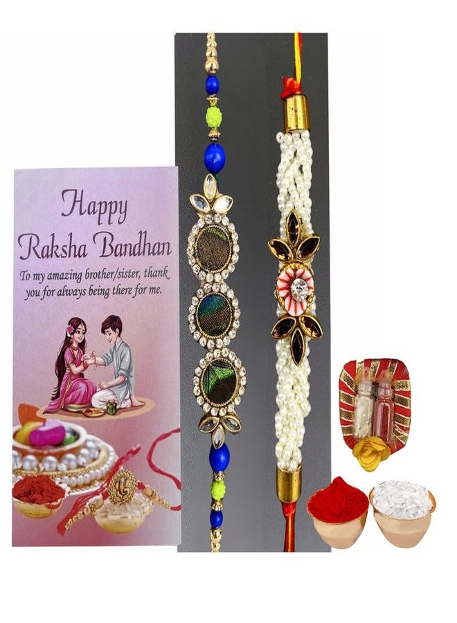 Giftrend Rakhi Set of 2 | Tilak Set with Greeting Card | Traditional Rakhi Combo for Brothers - Image 1