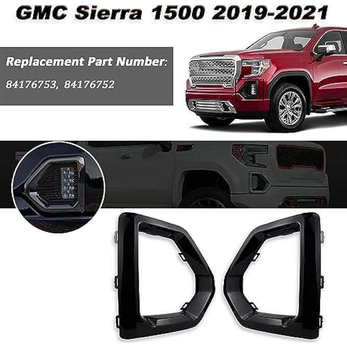 BINQIGOO 1 Pair Front Fog Light Bezel Cover Exterior Trim Replacement Compatible With Gmc Sierra 1500 4Door 20192021 Denali Slt At4 Front Bumper FrameBlack - Image 2