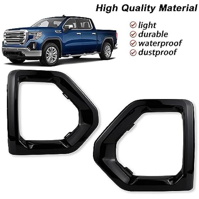 BINQIGOO 1 Pair Front Fog Light Bezel Cover Exterior Trim Replacement Compatible With Gmc Sierra 1500 4Door 20192021 Denali Slt At4 Front Bumper FrameBlack - Image 3