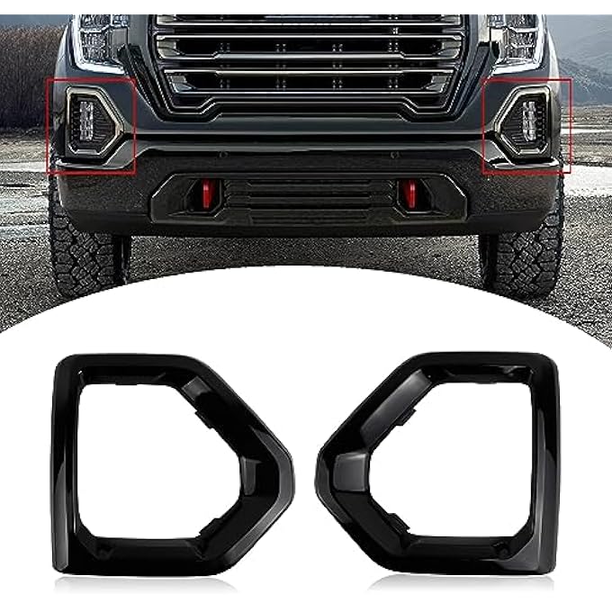 BINQIGOO 1 Pair Front Fog Light Bezel Cover Exterior Trim Replacement Compatible With Gmc Sierra 1500 4Door 20192021 Denali Slt At4 Front Bumper FrameBlack - Image 1