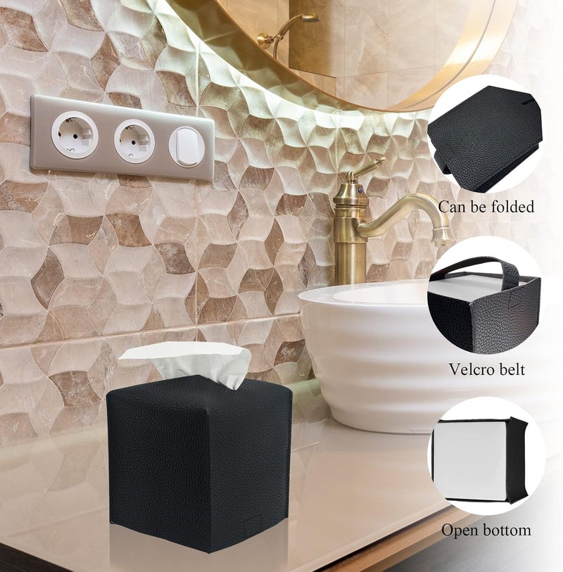 Bthenov Bathroom Accessory Set - 10 Piece Black Bathroom Accessories Set with Trash Can, Toothbrush Holder and Cup, Soap Dispenser, Soap Dish, Toilet Brush Holder, Vanity Tray, Qtip Holder, Tissue Box Cover - Image 4