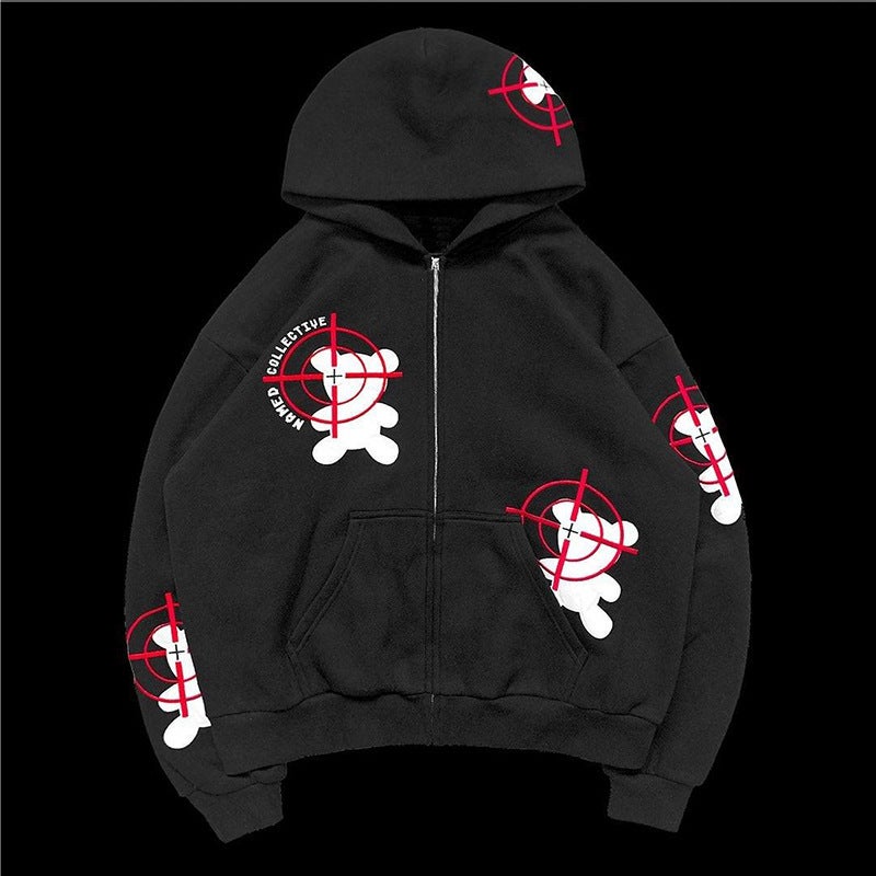 Y2K Embroidered Hoodie Unisex Loose Jacket Black Top - Image 1