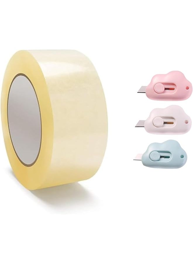 PROMASS - Heavy Duty Clear Packing Tape 2 Inch Wide x 100 Yards Shipping, Office and Storage, Commercial Grade Carton Sealing Adhesive Industrial Tape With 1 Mini Pocket Cutter for Packaging Needs - Image 1