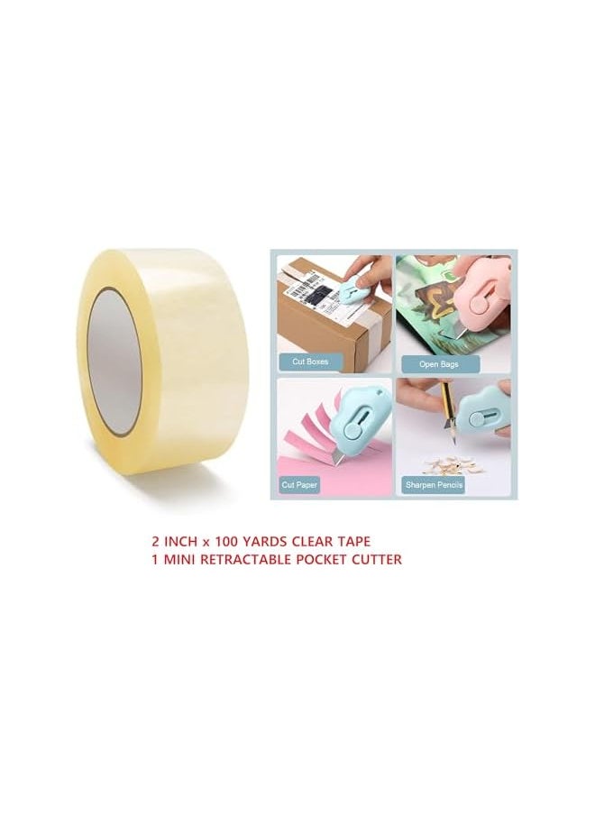 PROMASS - Heavy Duty Clear Packing Tape 2 Inch Wide x 100 Yards Shipping, Office and Storage, Commercial Grade Carton Sealing Adhesive Industrial Tape With 1 Mini Pocket Cutter for Packaging Needs - Image 1