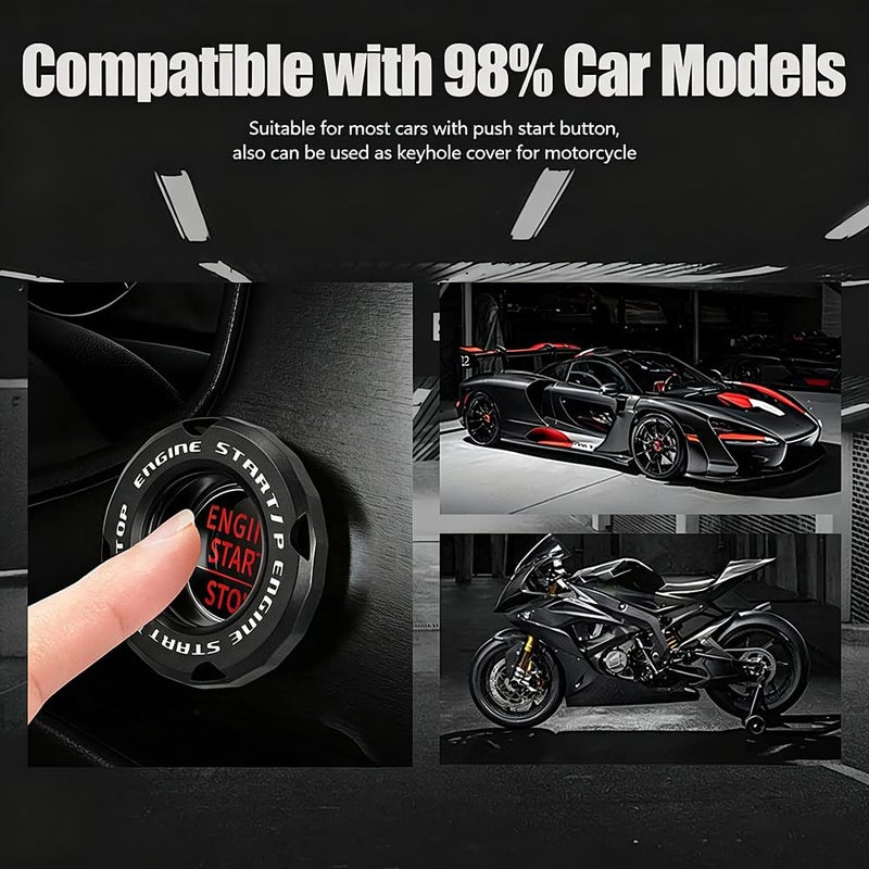 Tybasthe Rotary Push Start Button Cover, Batman Car Accessory Engine Start Stop Button Cover, Car Sticker Interior Decoration, Motorcycle Ignition Key Switch Cover, Black - Image 4