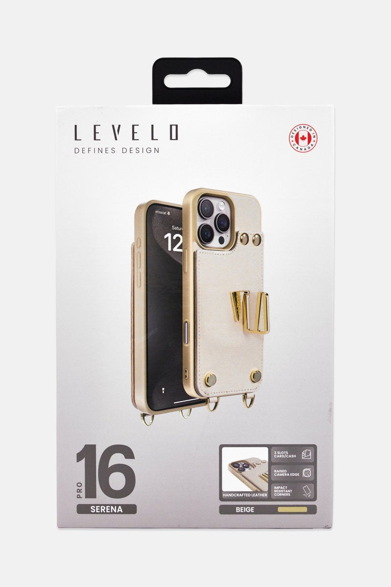 LEVELO iPhone 16 Pro Serena Leather 3 Card Slots Protective Case, Beige - Image 2