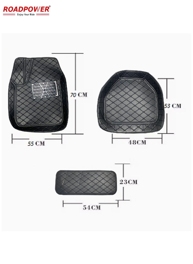 RoadPower - Car Floor Mats Luxury Faux Leather 033 Automotive Floor Mats All Weather Is Universal 5 Pieces Black - Image 1