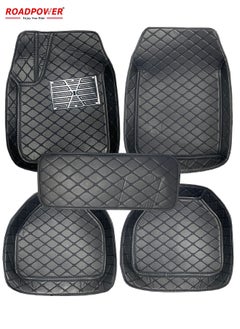 RoadPower Car Floor Mats Luxury Faux Leather 033 Automotive Floor Mats All Weather Is Universal 5 Pieces Black  - Image 1