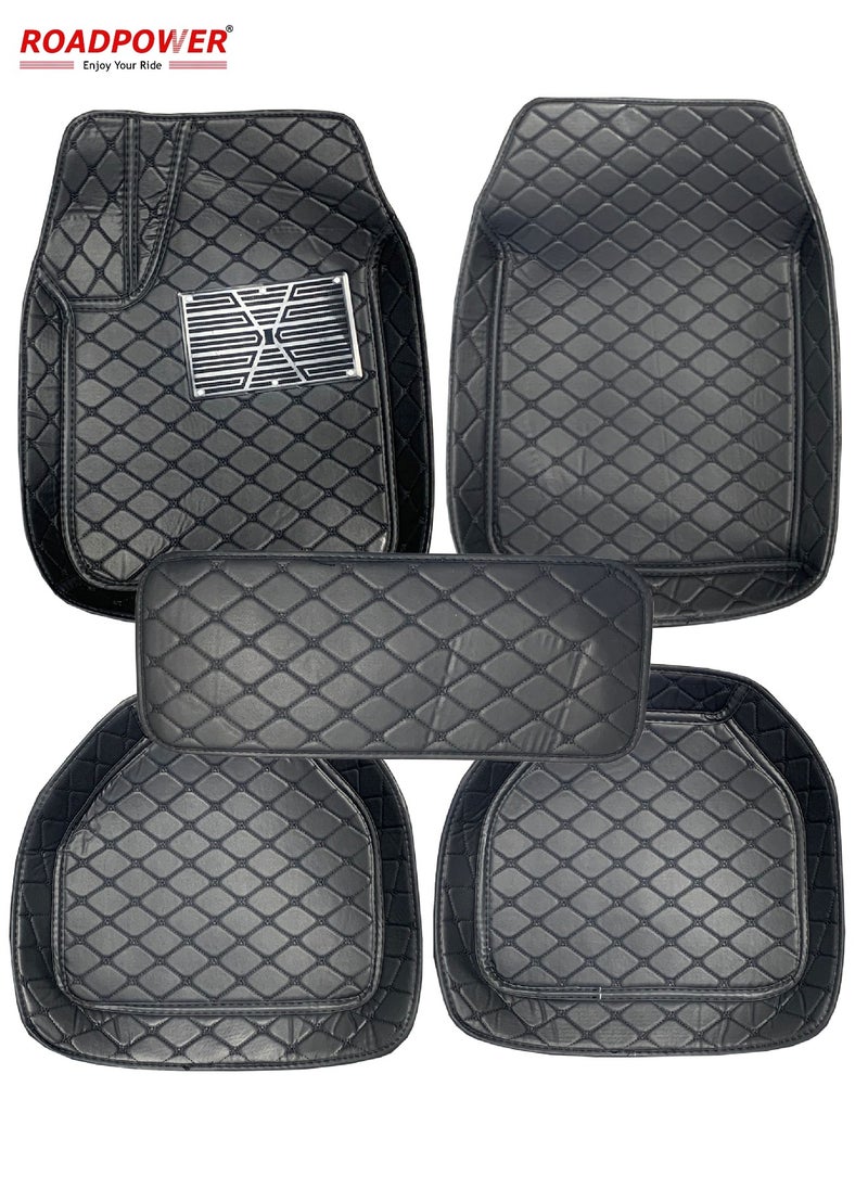 RoadPower - Car Floor Mats Luxury Faux Leather 033 Automotive Floor Mats All Weather Is Universal 5 Pieces Black - Image 1