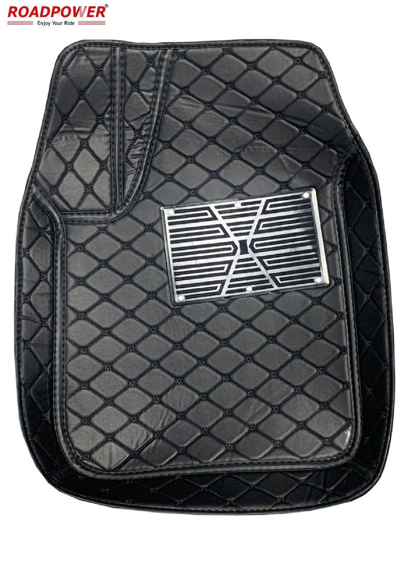 RoadPower - Car Floor Mats Luxury Faux Leather 033 Automotive Floor Mats All Weather Is Universal 5 Pieces Black - Image 1