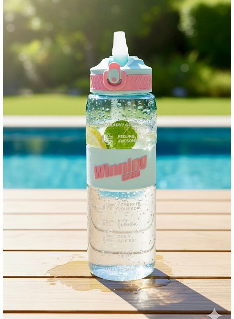 ويننج 1L Sports Water Bottle, BPA Free Tritan Plastic Water Bottle, Motivational Water Carafe with Time Marker, Gym Bottle with Removable Straw, 1000ml Plastic Water Bottle, Leak Proof Flip Top Lid with Safety Lock, Sports Flask with Anti-Slip Silicone Sleeve, Water Bottle for Fitness and Bodybuilding, Liquid Bottle with Wrist Carrying Strap, Water Bottle with ML and OZ Scale, Water Flask for Outdoor Exercise and Running, Modern Design Transparent Plastic Water Bottle, Car Cup Holder Compatible Water Bottle, Wide Mouth Water Bottle for Ice Cubes, Lightweight Water Bottle for Walking and Yoga, Daily Use and Office Water Flask, Colorful Water Bottle with Ergonomic  Grip, Easy to Clean Sports Water Bottle - Color Tiffany - Image 2