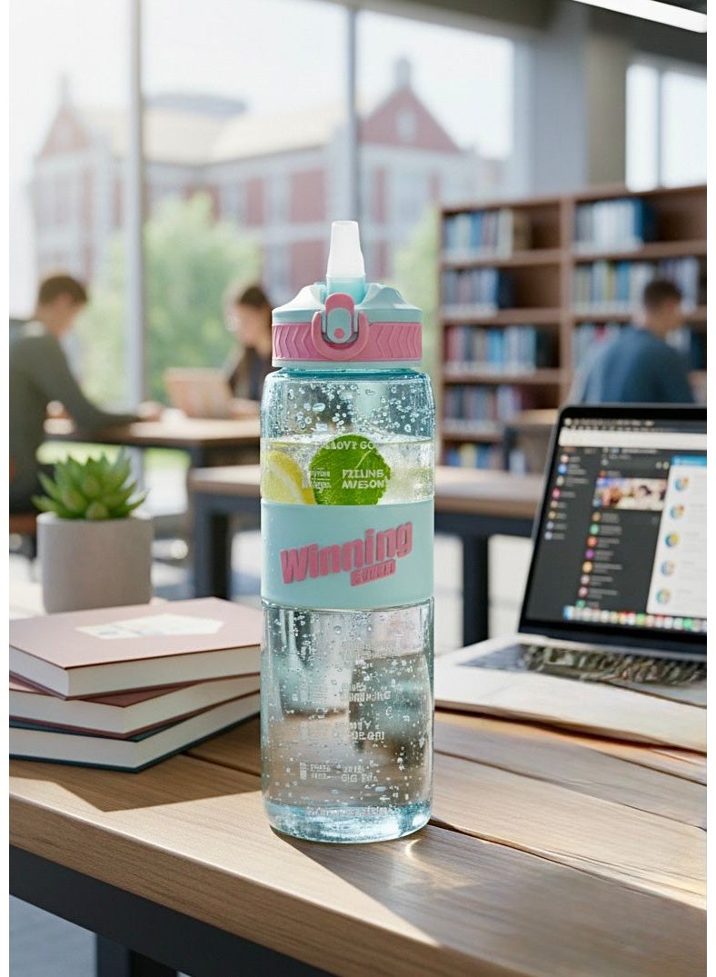 ويننج 1L Sports Water Bottle, BPA Free Tritan Plastic Water Bottle, Motivational Water Carafe with Time Marker, Gym Bottle with Removable Straw, 1000ml Plastic Water Bottle, Leak Proof Flip Top Lid with Safety Lock, Sports Flask with Anti-Slip Silicone Sleeve, Water Bottle for Fitness and Bodybuilding, Liquid Bottle with Wrist Carrying Strap, Water Bottle with ML and OZ Scale, Water Flask for Outdoor Exercise and Running, Modern Design Transparent Plastic Water Bottle, Car Cup Holder Compatible Water Bottle, Wide Mouth Water Bottle for Ice Cubes, Lightweight Water Bottle for Walking and Yoga, Daily Use and Office Water Flask, Colorful Water Bottle with Ergonomic  Grip, Easy to Clean Sports Water Bottle - Color Tiffany - Image 4