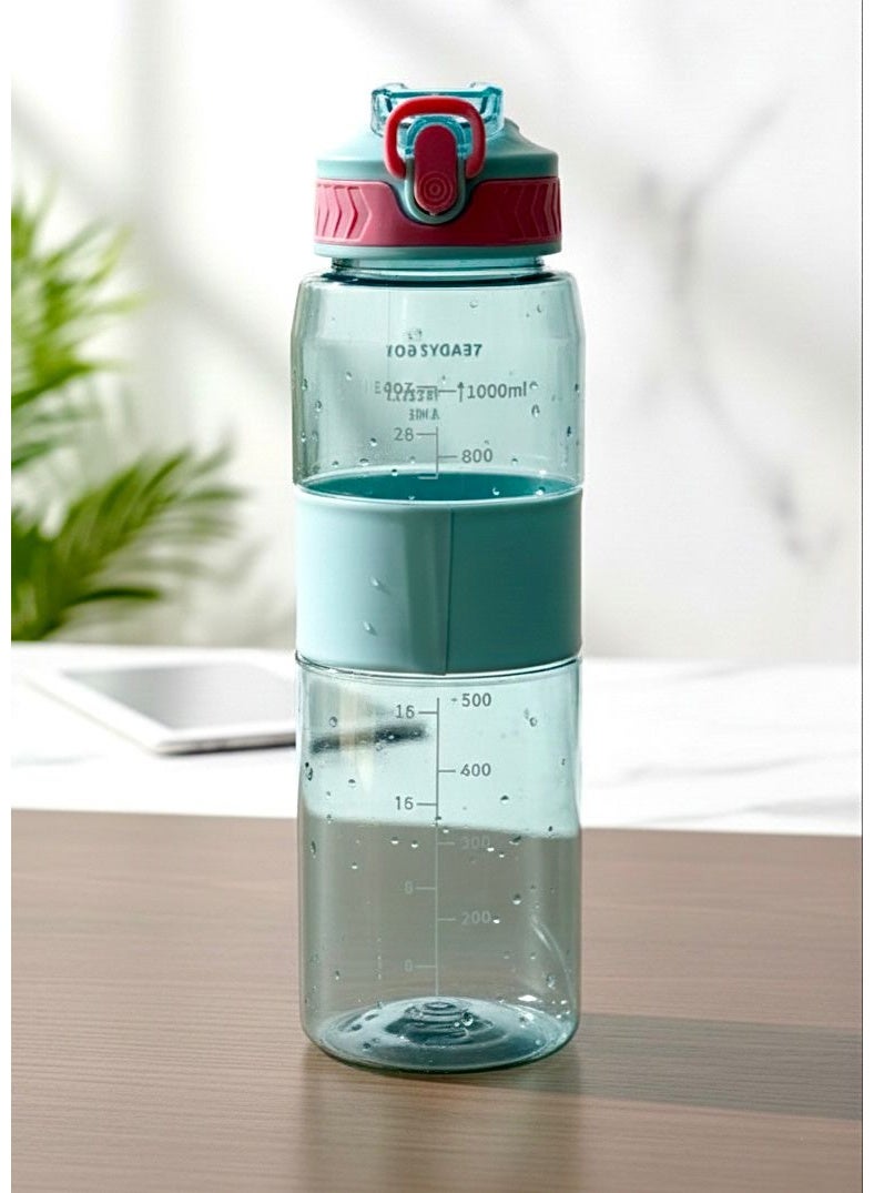 ويننج 1L Sports Water Bottle, BPA Free Tritan Plastic Water Bottle, Motivational Water Carafe with Time Marker, Gym Bottle with Removable Straw, 1000ml Plastic Water Bottle, Leak Proof Flip Top Lid with Safety Lock, Sports Flask with Anti-Slip Silicone Sleeve, Water Bottle for Fitness and Bodybuilding, Liquid Bottle with Wrist Carrying Strap, Water Bottle with ML and OZ Scale, Water Flask for Outdoor Exercise and Running, Modern Design Transparent Plastic Water Bottle, Car Cup Holder Compatible Water Bottle, Wide Mouth Water Bottle for Ice Cubes, Lightweight Water Bottle for Walking and Yoga, Daily Use and Office Water Flask, Colorful Water Bottle with Ergonomic  Grip, Easy to Clean Sports Water Bottle - Color Tiffany - Image 5
