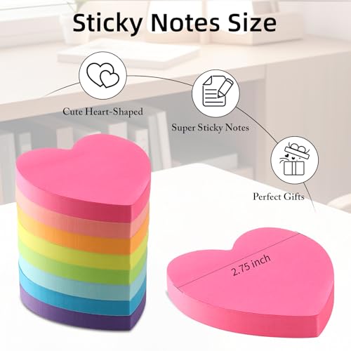 Bluckincle Heart Sticky Notes 8 Colors 100 Sheets/Pad, 800 Sheets Colorful Self-Stick Note Pads Stationary Cute Desk Accessories Office School Teacher Supplies Teacher Gifts - Image 3