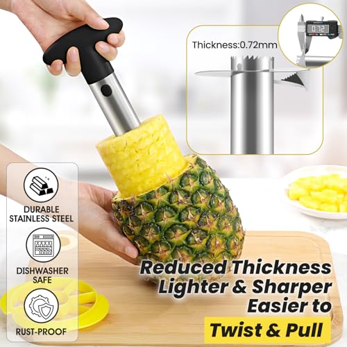 CUNSENR Premium Pineapple Corer and Slicer Tool - Pineapple Cutter with Sharp Serrated Tips - Easy to Use & Clean - Stainless Steel Core Remover for Pineapple - Slice and Core Fruits with Ease(Black) - Image 3
