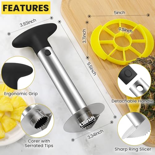 CUNSENR Premium Pineapple Corer and Slicer Tool - Pineapple Cutter with Sharp Serrated Tips - Easy to Use & Clean - Stainless Steel Core Remover for Pineapple - Slice and Core Fruits with Ease(Black) - Image 4