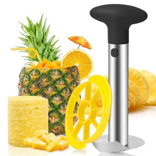 CUNSENR Premium Pineapple Corer and Slicer Tool - Pineapple Cutter with Sharp Serrated Tips - Easy to Use & Clean - Stainless Steel Core Remover for Pineapple - Slice and Core Fruits with Ease(Black) - Image 1