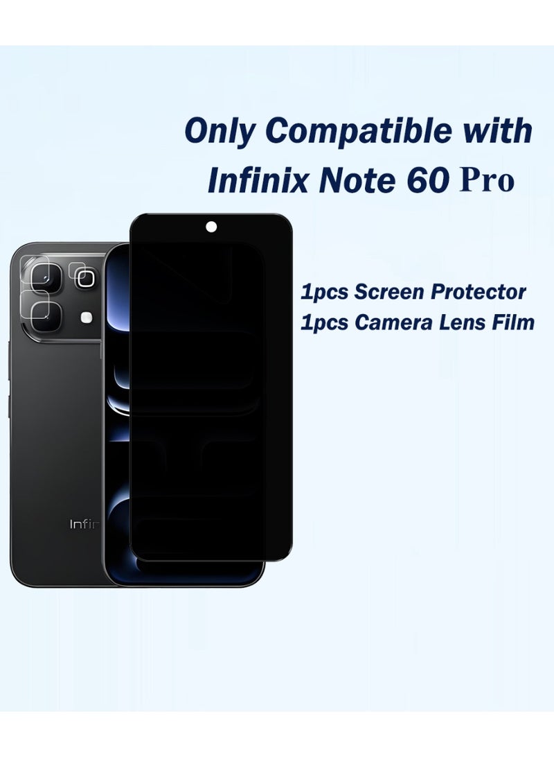 Yunpy [1+1 Packs] for Infinix Note 60 Pro Privacy Tempered Glass Screen Protector with Camera Lens Film, Including 1 Pack Privacy Glass and 1 Pack Camera Lens Film, 9H Hardness HD Clear Anti-Scratch Anti-Fingerprint Bubble-Free Case Friendly Screen Protector - Image 2