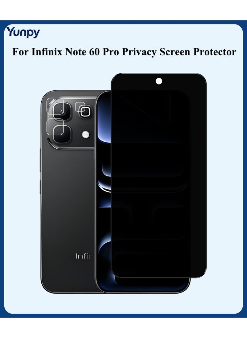Yunpy [1+1 Packs] for Infinix Note 60 Pro Privacy Tempered Glass Screen Protector with Camera Lens Film, Including 1 Pack Privacy Glass and 1 Pack Camera Lens Film, 9H Hardness HD Clear Anti-Scratch Anti-Fingerprint Bubble-Free Case Friendly Screen Protector - Image 1
