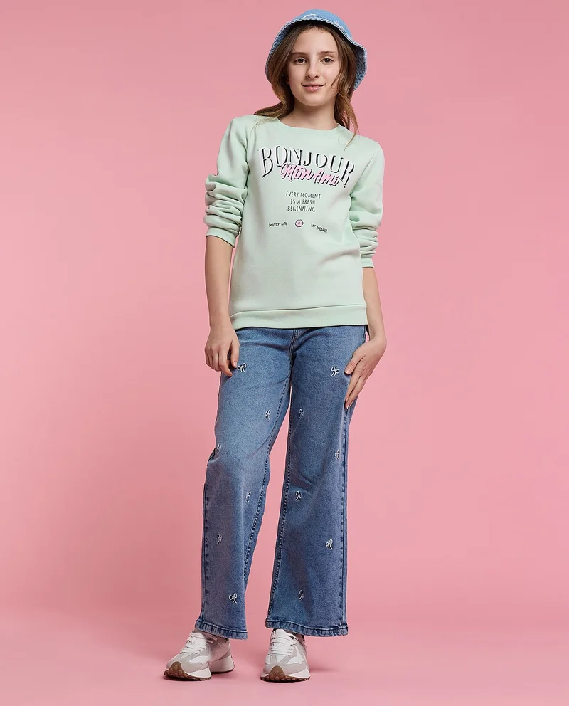 R&B Typography Print Sweatshirt with Crew Neck and Long Sleeves