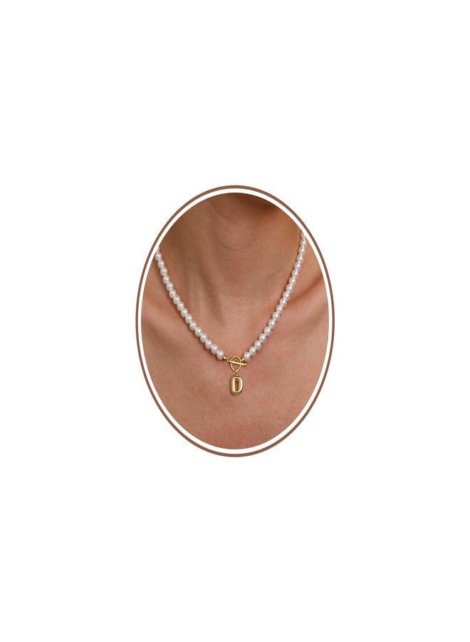 Btysun Initial Necklace Stocking Stuffers for Teens Pearl Necklaces for Women Bubble D Letter Necklace Gold Initial D Adjustable Pearl Choker Christmas Birthday Jewelry - Image 1