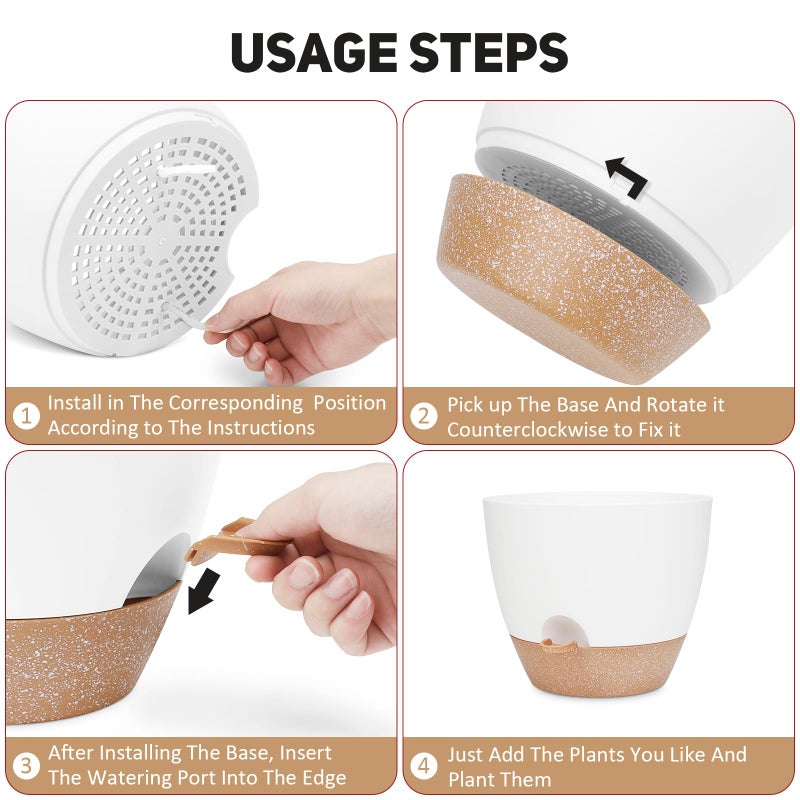 YNNICO 12 Inch Large Self Watering Plant Pot Set, Flower Pots with Multi-Mesh Drainage Holes and Saucer, Suitable for Indoor and Outdoor Garden Plants, White. - Image 5