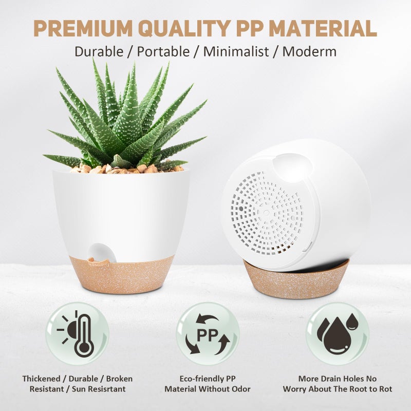 YNNICO 12 Inch Large Self Watering Plant Pot Set, Flower Pots with Multi-Mesh Drainage Holes and Saucer, Suitable for Indoor and Outdoor Garden Plants, White. - Image 2