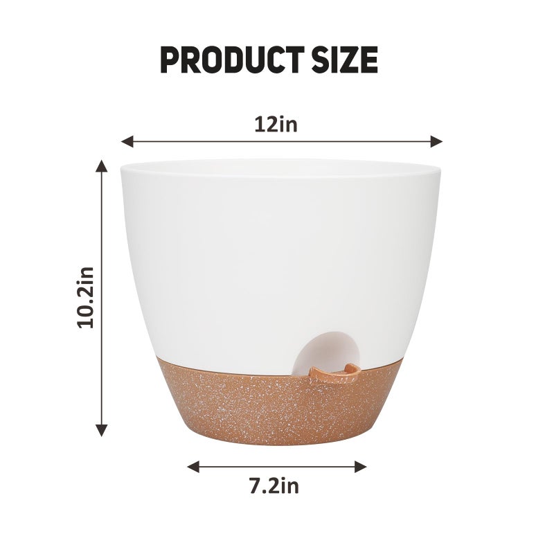 YNNICO 12 Inch Large Self Watering Plant Pot Set, Flower Pots with Multi-Mesh Drainage Holes and Saucer, Suitable for Indoor and Outdoor Garden Plants, White. - Image 4