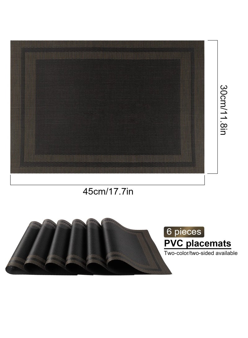 Placemats, Kitchen Dining Table Mats, Heat Resistant Anti-Slip Stain Washable PVC Table Mats, Easy to Clean Woven Vinyl Placemats (Black, 6-Pack) - Image 3