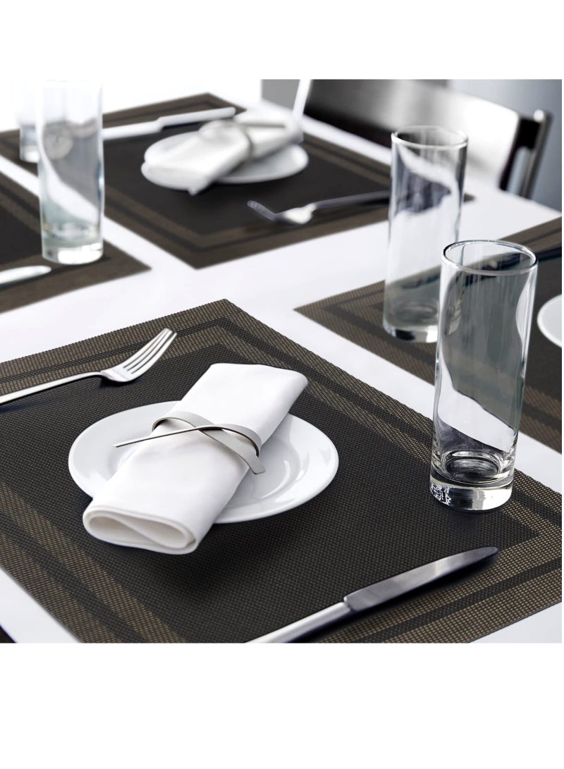 Placemats, Kitchen Dining Table Mats, Heat Resistant Anti-Slip Stain Washable PVC Table Mats, Easy to Clean Woven Vinyl Placemats (Black, 6-Pack) - Image 5