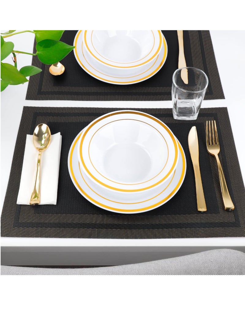 Placemats, Kitchen Dining Table Mats, Heat Resistant Anti-Slip Stain Washable PVC Table Mats, Easy to Clean Woven Vinyl Placemats (Black, 6-Pack) - Image 2