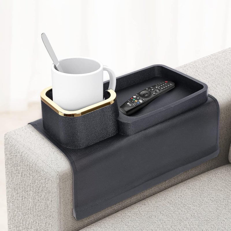 KEYOZA Silicone Couch Cup Holder Tray AntiSpill Sofa Drink Coaster AntiSlip Armrest Cup Holder Suit Tray for Remote Snacks Tissue Magazines Cellphone and iPad Gift for Family Friend Black - Image 1