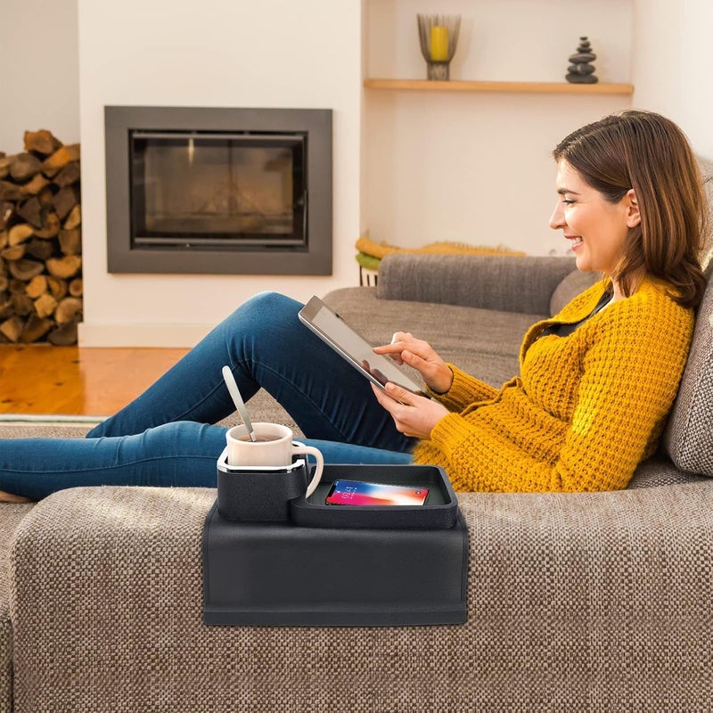 KEYOZA Silicone Couch Cup Holder Tray AntiSpill Sofa Drink Coaster AntiSlip Armrest Cup Holder Suit Tray for Remote Snacks Tissue Magazines Cellphone and iPad Gift for Family Friend Black - Image 3