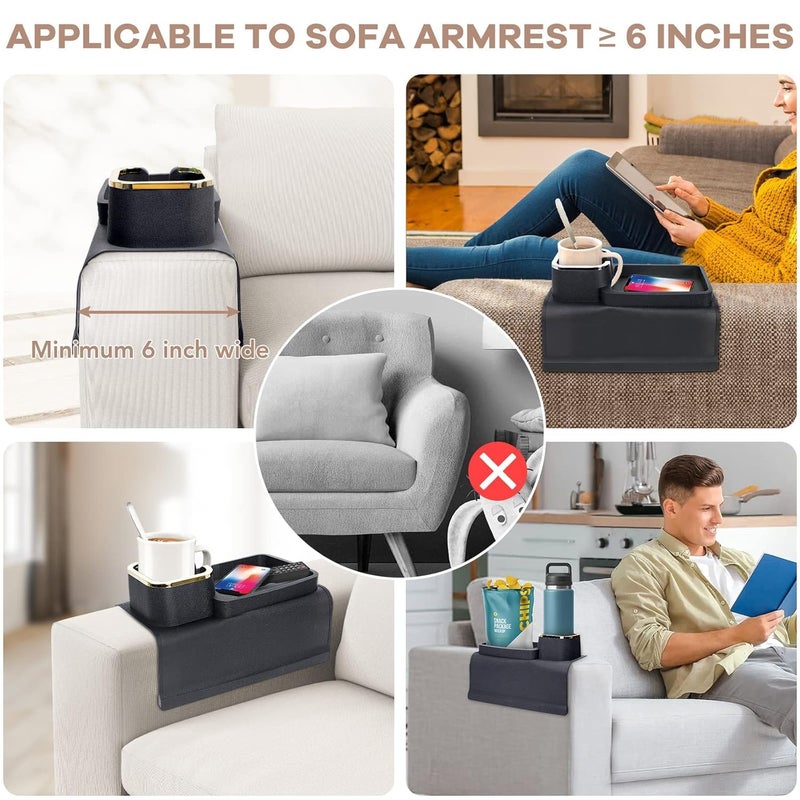 KEYOZA Silicone Couch Cup Holder Tray AntiSpill Sofa Drink Coaster AntiSlip Armrest Cup Holder Suit Tray for Remote Snacks Tissue Magazines Cellphone and iPad Gift for Family Friend Black - Image 5