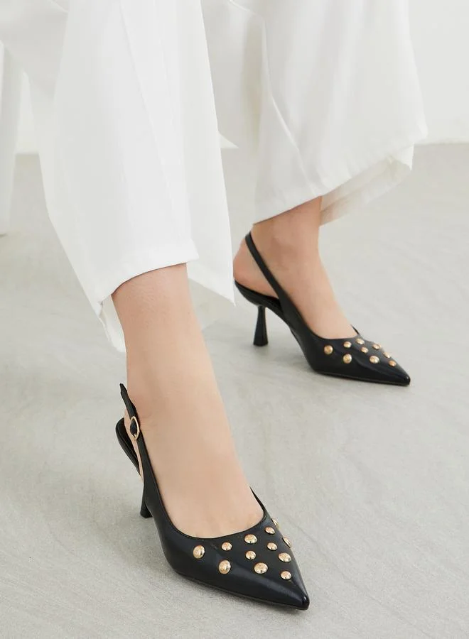 ستايلي Styli Studded Singback Kitten Heel Pumps