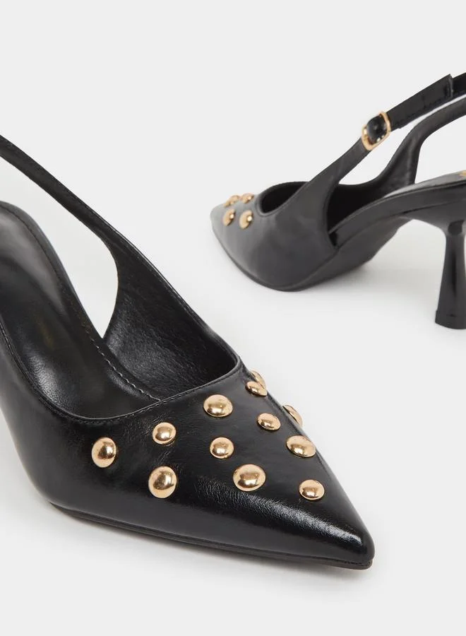 ستايلي Styli Studded Singback Kitten Heel Pumps