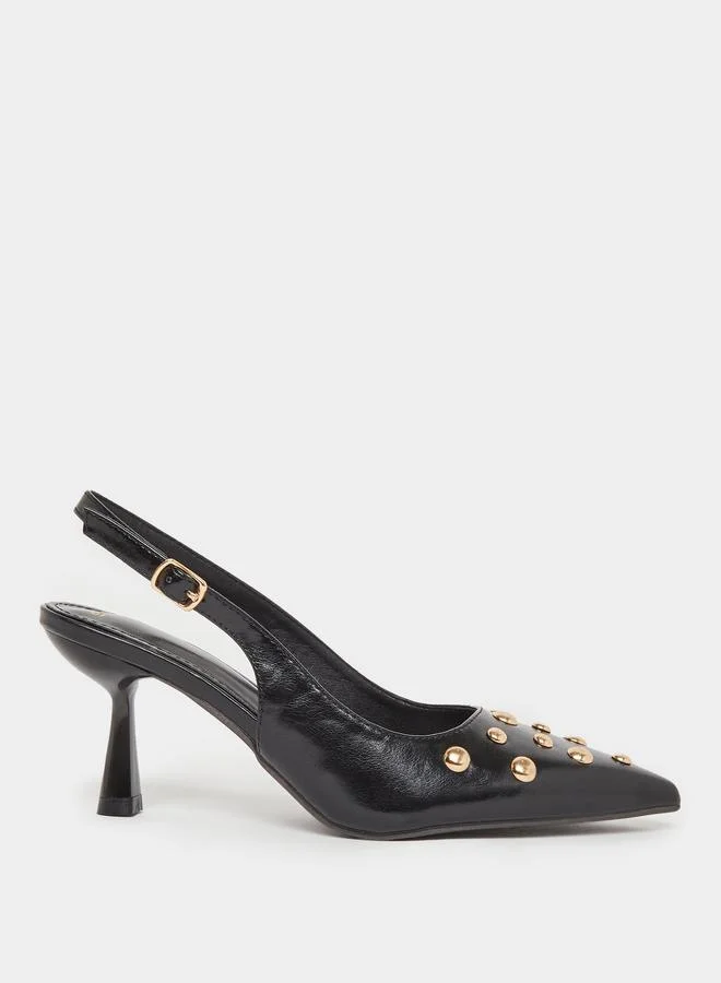 ستايلي Styli Studded Singback Kitten Heel Pumps