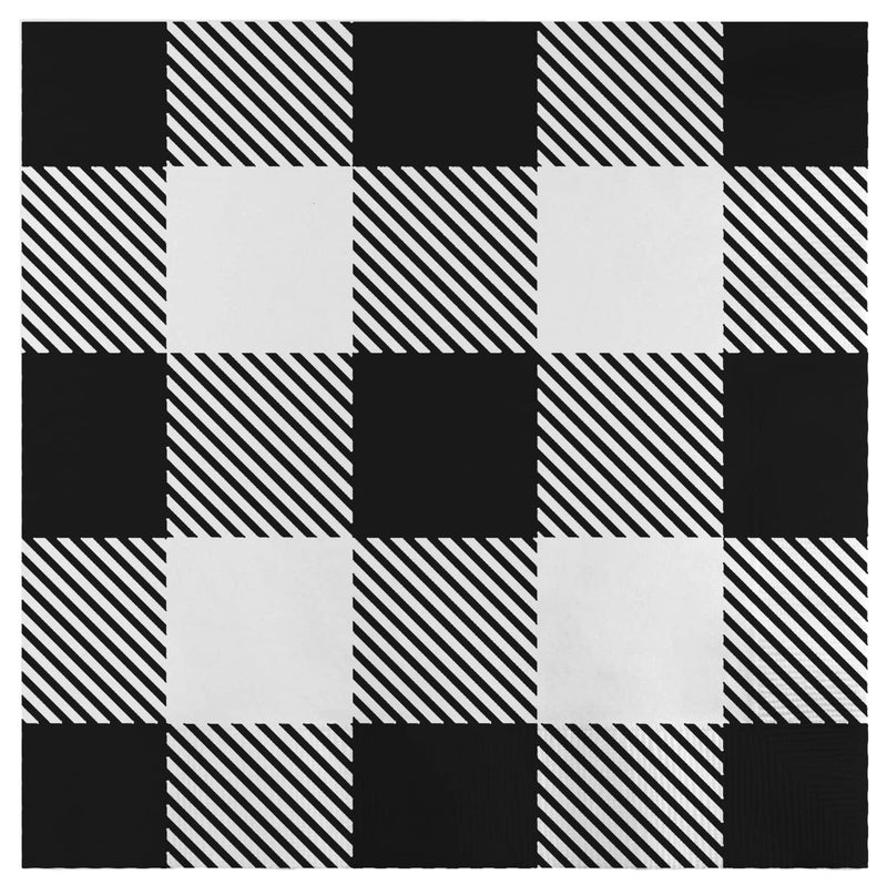 Iconikal 75Count Black Gingham Disposable Paper Party Napkins White Buffalo Plaid Dinner Size - Image 3