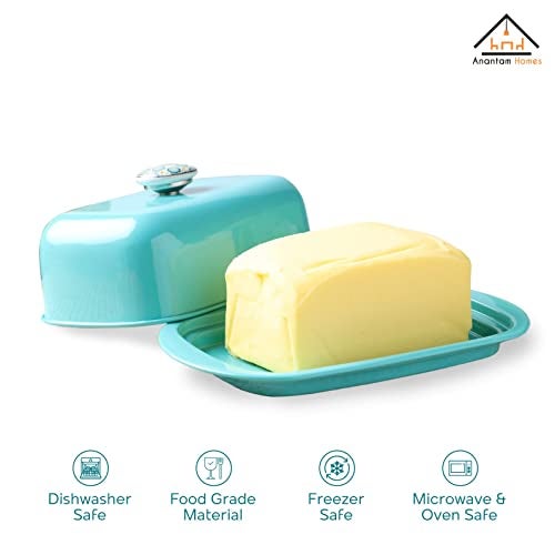 Anantam Homes Butter Dish Storage Box Organizer Container With Ceramic Knob Design Beautiful Lid Stainless Steel Butter Box Dispenser Holder Keeps Your Butter Soft Enhances Your Kitchen Décor, Aqua (500 Gram) - Image 3