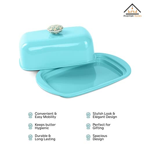 Anantam Homes Butter Dish Storage Box Organizer Container With Ceramic Knob Design Beautiful Lid Stainless Steel Butter Box Dispenser Holder Keeps Your Butter Soft Enhances Your Kitchen Décor, Aqua (500 Gram) - Image 4