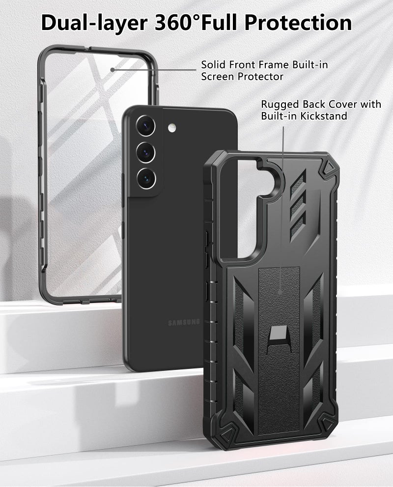 SOiOS for Samsung Galaxy S22 Protective Case: Military Grade Drop Proof Protection Mobile Phone Cover with Kickstand | Rugged Shockproof TPU Matte Textured Sturdy Phone Bumper (Black) - Image 2