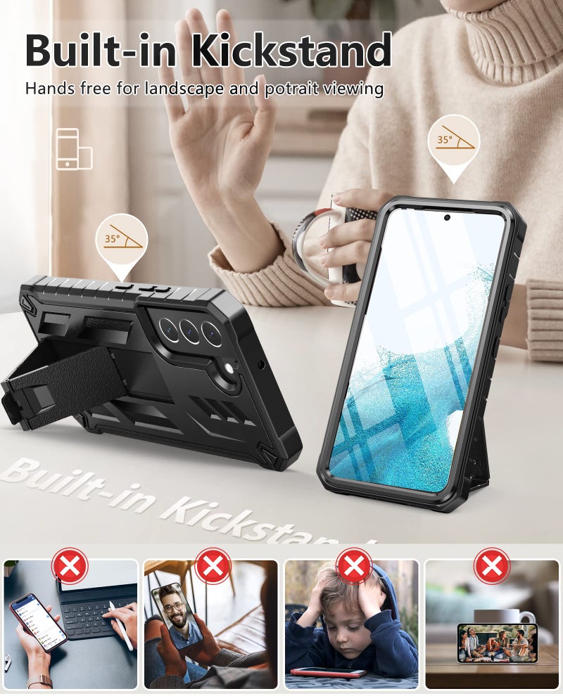 SOiOS for Samsung Galaxy S22 Protective Case: Military Grade Drop Proof Protection Mobile Phone Cover with Kickstand | Rugged Shockproof TPU Matte Textured Sturdy Phone Bumper (Black) - Image 3