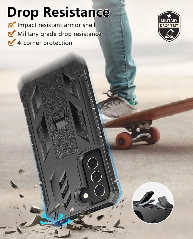 SOiOS for Samsung Galaxy S22 Protective Case: Military Grade Drop Proof Protection Mobile Phone Cover with Kickstand | Rugged Shockproof TPU Matte Textured Sturdy Phone Bumper (Black) - Image 4