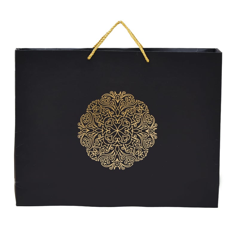 PPJ ® - ROUND MOTIF BLACK (GOLDEN FOIL PRINTED) PAPER CARRY BAG, 17 Inch X 13 Inch X 4 Inch for DIWALI/WEDDING/BIRTHDAY/CHRISTMAS, Pack of 10 - Image 4