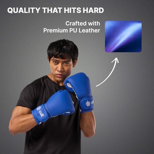 Cult Neo Boxing Gloves 14 OZ – Pro-Style Training Gloves for Sparring, Heavy Bag & Mitt Work – Premium PU Leather, Shock Absorbing Padding, Ergonomic Design with Wrist Support – Blue & White - Image 3